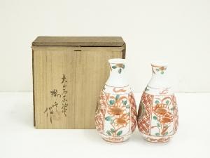 京焼　河合瑞豊造　赤絵徳利一対（共箱）